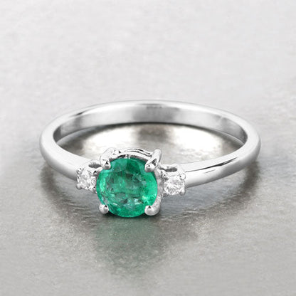 0.71 Carat Genuine Zambian Emerald and White Diamond 14K White Gold Ring Bids.com