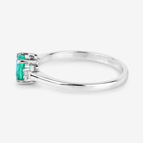 0.71 Carat Genuine Zambian Emerald and White Diamond 14K White Gold Ring Bids.com