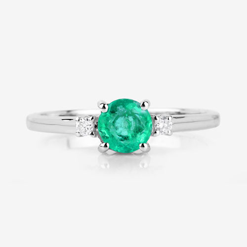 0.71 Carat Genuine Zambian Emerald and White Diamond 14K White Gold Ring Bids.com