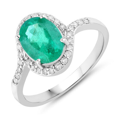 1.92 Carat Genuine Zambian Emerald and White Diamond 14K White Gold Ring Bids.com