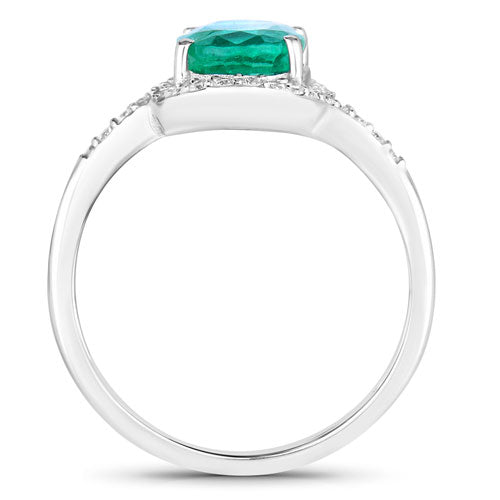1.92 Carat Genuine Zambian Emerald and White Diamond 14K White Gold Ring Bids.com