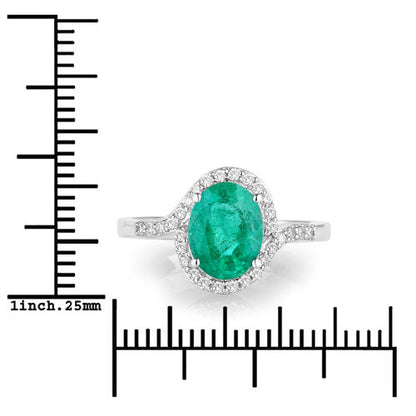 1.92 Carat Genuine Zambian Emerald and White Diamond 14K White Gold Ring Bids.com