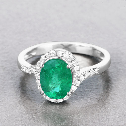 1.92 Carat Genuine Zambian Emerald and White Diamond 14K White Gold Ring Bids.com