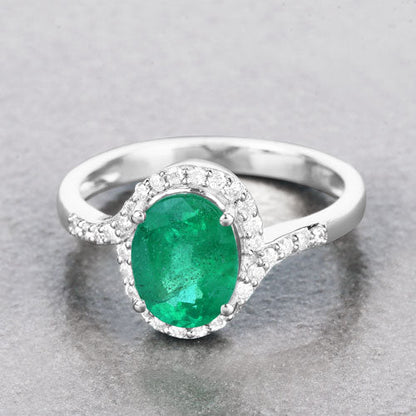 1.92 Carat Genuine Zambian Emerald and White Diamond 14K White Gold Ring Bids.com