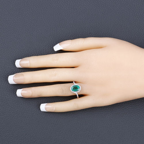 1.92 Carat Genuine Zambian Emerald and White Diamond 14K White Gold Ring Bids.com