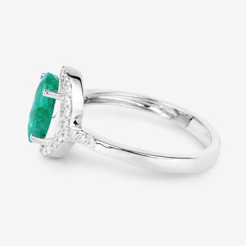 1.92 Carat Genuine Zambian Emerald and White Diamond 14K White Gold Ring Bids.com