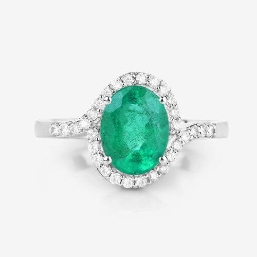 1.92 Carat Genuine Zambian Emerald and White Diamond 14K White Gold Ring Bids.com