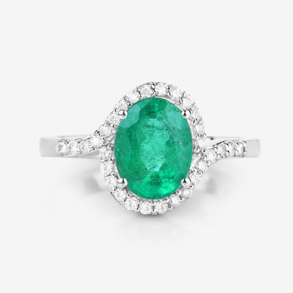 1.92 Carat Genuine Zambian Emerald and White Diamond 14K White Gold Ring Bids.com