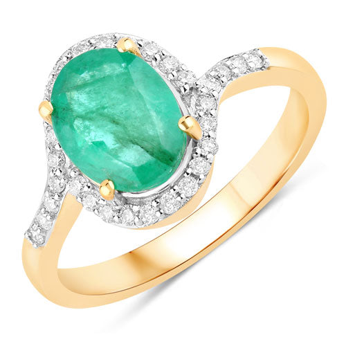 1.92 Carat Genuine Zambian Emerald and White Diamond 14K Yellow Gold Ring Bids.com