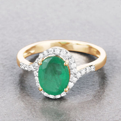 1.92 Carat Genuine Zambian Emerald and White Diamond 14K Yellow Gold Ring Bids.com