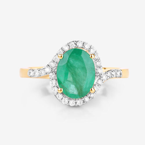 1.92 Carat Genuine Zambian Emerald and White Diamond 14K Yellow Gold Ring Bids.com