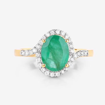 1.92 Carat Genuine Zambian Emerald and White Diamond 14K Yellow Gold Ring Bids.com