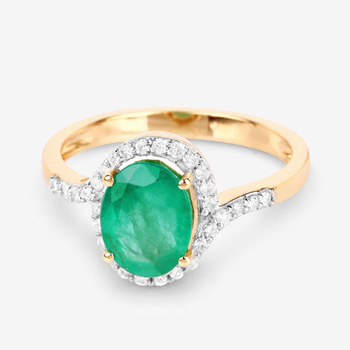 1.92 Carat Genuine Zambian Emerald and White Diamond 14K Yellow Gold Ring Bids.com