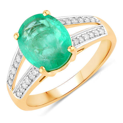 2.29 Carat Genuine Zambian Emerald and White Diamond 14K Yellow Gold Ring Bids.com
