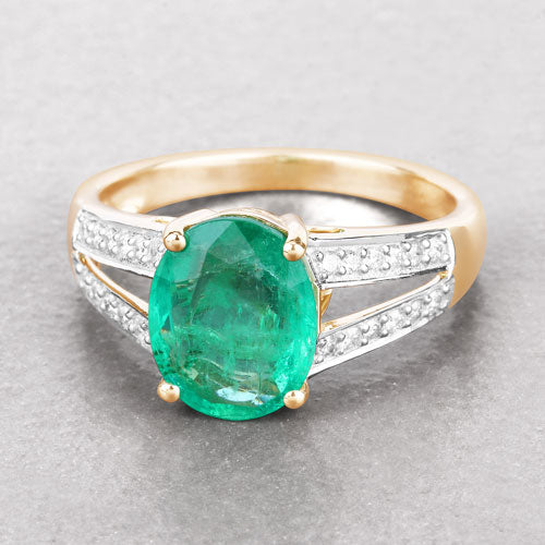2.29 Carat Genuine Zambian Emerald and White Diamond 14K Yellow Gold Ring Bids.com