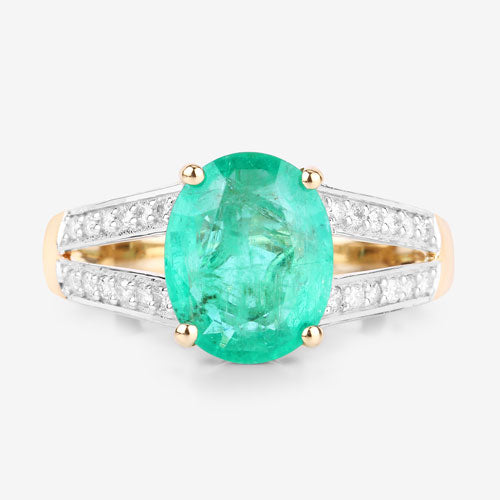 2.29 Carat Genuine Zambian Emerald and White Diamond 14K Yellow Gold Ring Bids.com