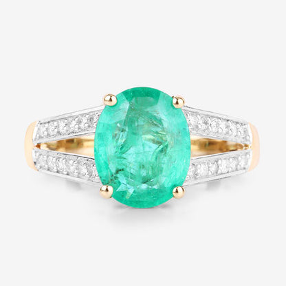 2.29 Carat Genuine Zambian Emerald and White Diamond 14K Yellow Gold Ring Bids.com