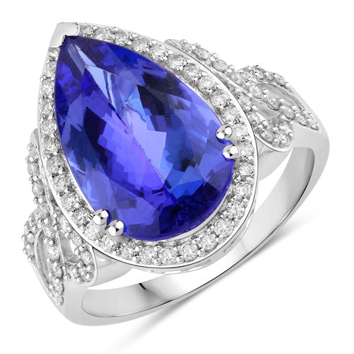 5.78 Carat Genuine Tanzanite and White Diamond 14K White Gold Ring Bids.com