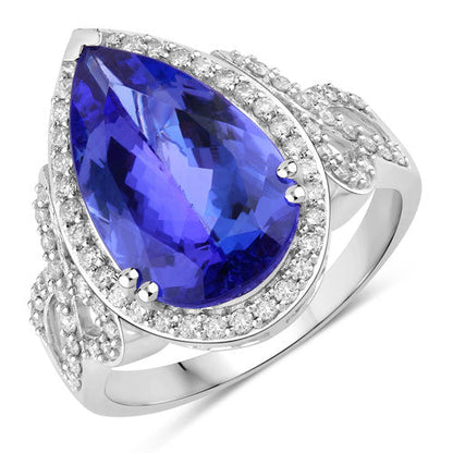 5.78 Carat Genuine Tanzanite and White Diamond 14K White Gold Ring Bids.com
