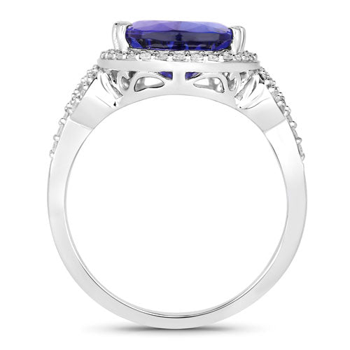 5.78 Carat Genuine Tanzanite and White Diamond 14K White Gold Ring Bids.com