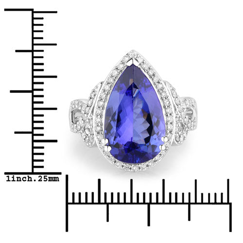 5.78 Carat Genuine Tanzanite and White Diamond 14K White Gold Ring Bids.com