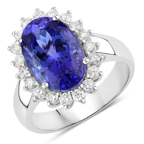 5.92 Carat Genuine Tanzanite and White Diamond 14K White Gold Ring Bids.com