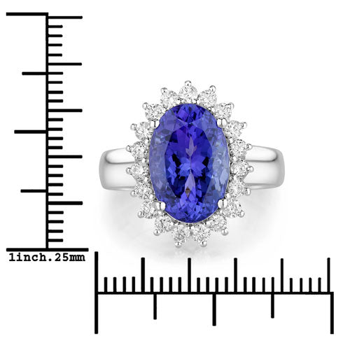 5.92 Carat Genuine Tanzanite and White Diamond 14K White Gold Ring Bids.com