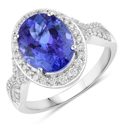 4.12 Carat Genuine Tanzanite and White Diamond 14K White Gold Ring Bids.com