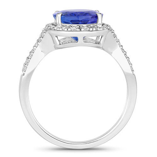 4.12 Carat Genuine Tanzanite and White Diamond 14K White Gold Ring Bids.com