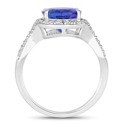 4.12 Carat Genuine Tanzanite and White Diamond 14K White Gold Ring Bids.com