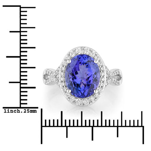 4.12 Carat Genuine Tanzanite and White Diamond 14K White Gold Ring Bids.com