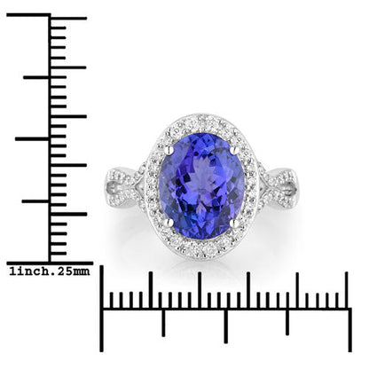 4.12 Carat Genuine Tanzanite and White Diamond 14K White Gold Ring Bids.com