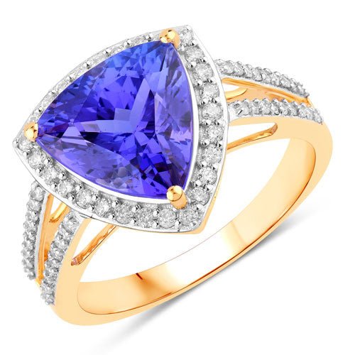 4.10 Carat Genuine Tanzanite and White Diamond 14K Yellow Gold Ring Bids.com