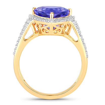 4.10 Carat Genuine Tanzanite and White Diamond 14K Yellow Gold Ring Bids.com