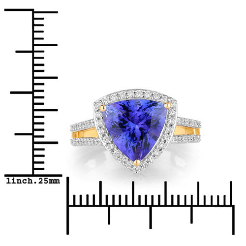 4.10 Carat Genuine Tanzanite and White Diamond 14K Yellow Gold Ring Bids.com