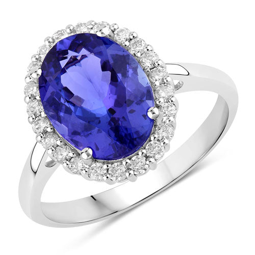 3.95 Carat Genuine Tanzanite and White Diamond 14K White Gold Ring Bids.com