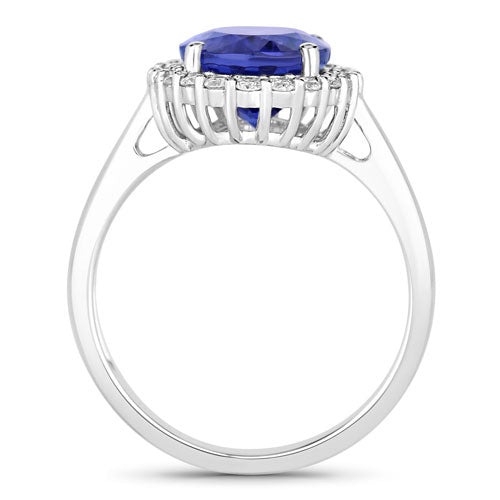 3.95 Carat Genuine Tanzanite and White Diamond 14K White Gold Ring Bids.com