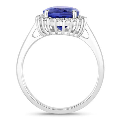 3.95 Carat Genuine Tanzanite and White Diamond 14K White Gold Ring Bids.com