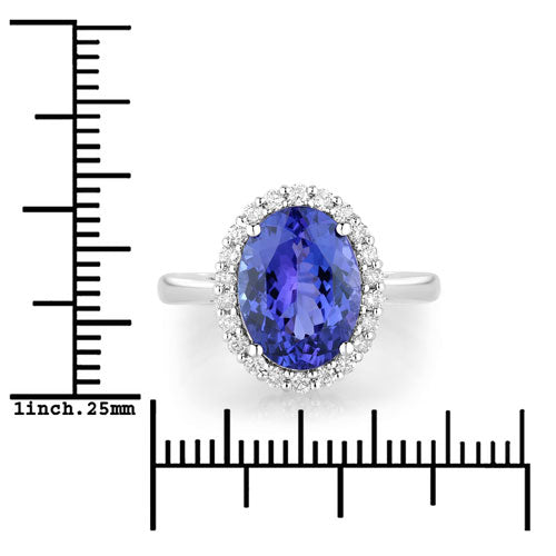 3.95 Carat Genuine Tanzanite and White Diamond 14K White Gold Ring Bids.com