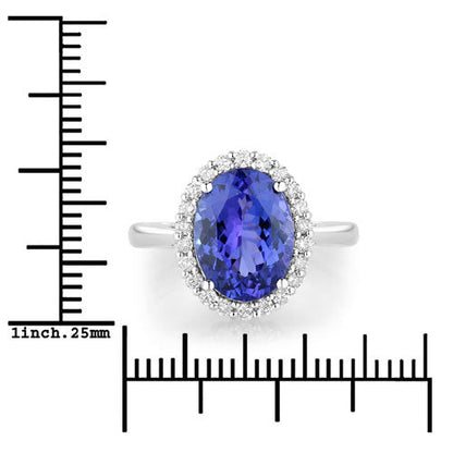 3.95 Carat Genuine Tanzanite and White Diamond 14K White Gold Ring Bids.com