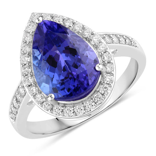 4.46 Carat Genuine Tanzanite and White Diamond 14K White Gold Ring Bids.com