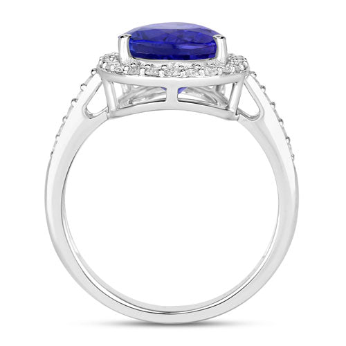 4.46 Carat Genuine Tanzanite and White Diamond 14K White Gold Ring Bids.com