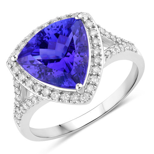 4.42 Carat Genuine Tanzanite and White Diamond 14K White Gold Ring Bids.com