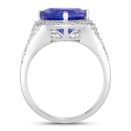 4.42 Carat Genuine Tanzanite and White Diamond 14K White Gold Ring Bids.com