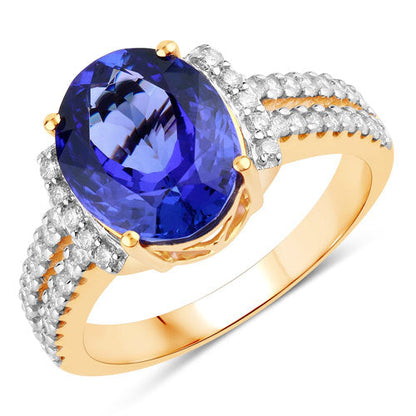 4.20 Carat Genuine Tanzanite and White Diamond 14K Yellow Gold Ring Bids.com