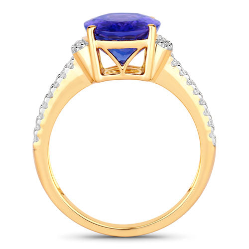 4.20 Carat Genuine Tanzanite and White Diamond 14K Yellow Gold Ring Bids.com