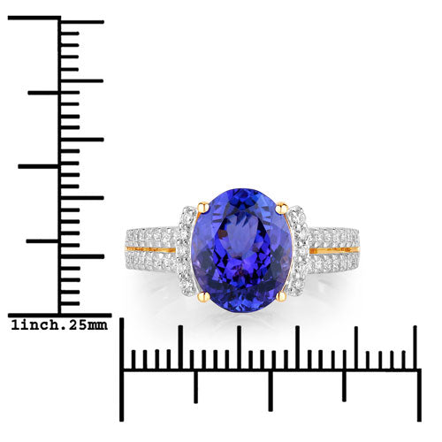 4.20 Carat Genuine Tanzanite and White Diamond 14K Yellow Gold Ring Bids.com
