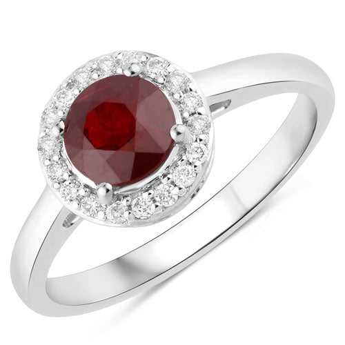 1.12 Carat Genuine Ruby and White Diamond 14K White Gold Ring Bids.com