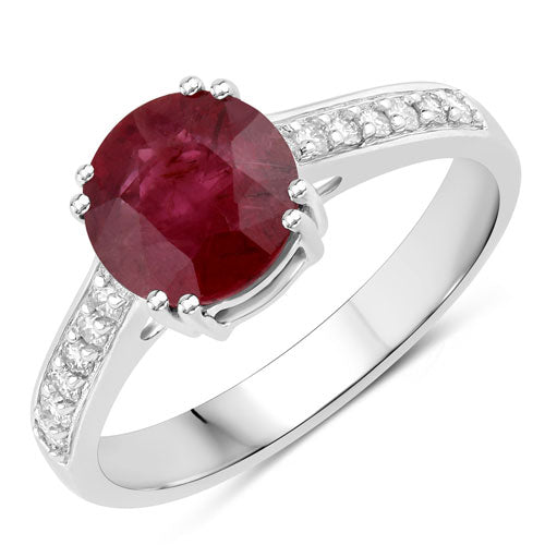 2.20 Carat Genuine Ruby and White Diamond 14K White Gold Ring Bids.com