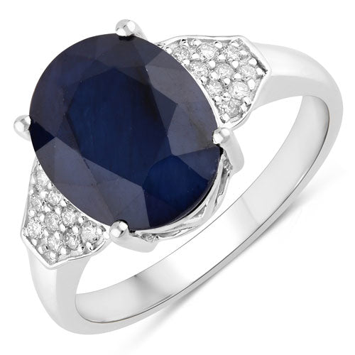 4.46 Carat Genuine Blue Sapphire and White Diamond 14K White Gold Ring Bids.com